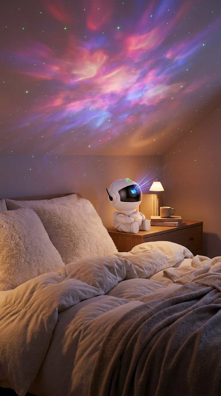 Calming galaxy in a kids' bedroom at bedtime