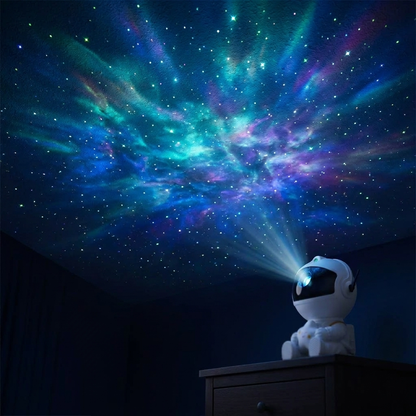 Galaxy projection covering a bedroom ceiling — real effect of the Astronaut Galaxy Projector