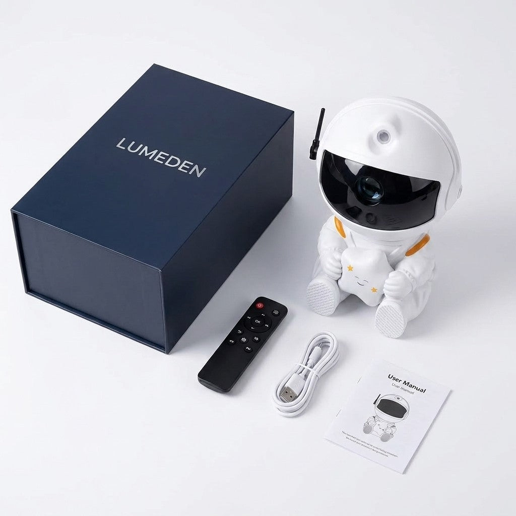 What's in the box: Astronaut Galaxy Projector, remote, USB cable, user manual